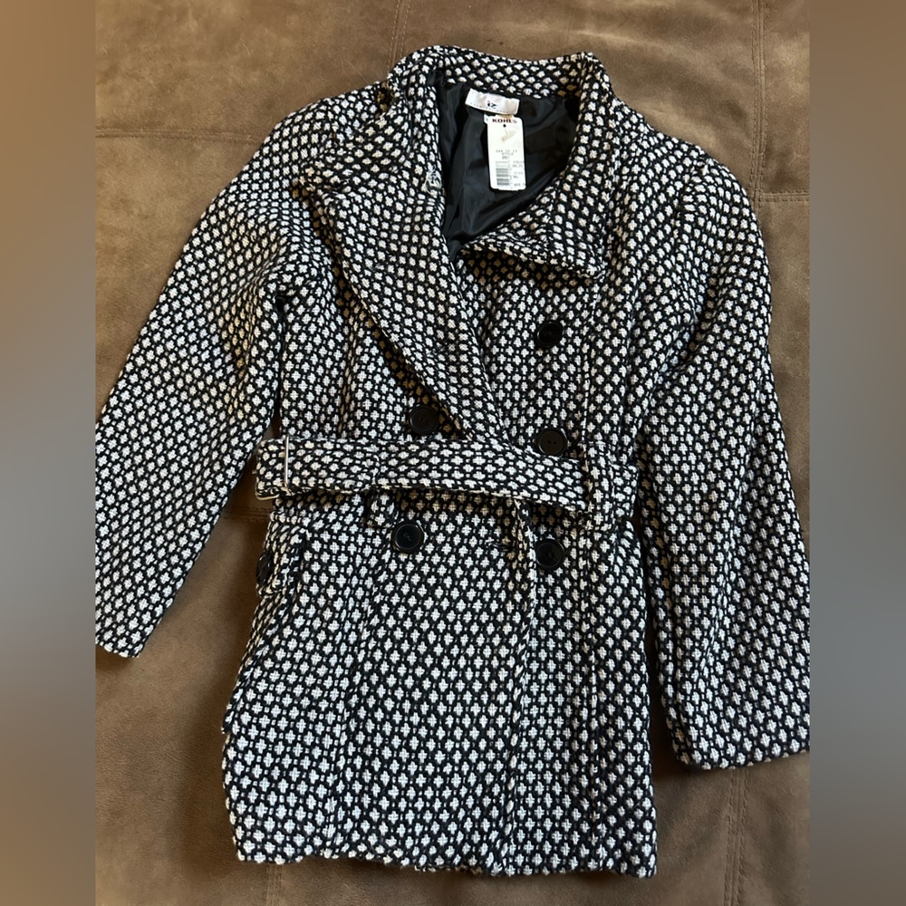 Iz Byer Black and White Checkered Pea Coat Size medium NWT